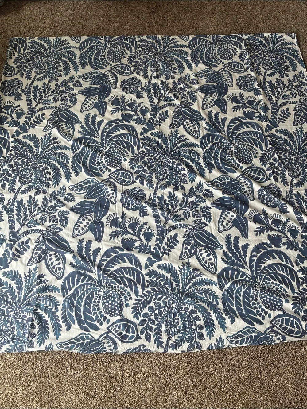 Pottery Barn Navy and White Tropical Floral Fruit Cotton Duvet Cover Queen